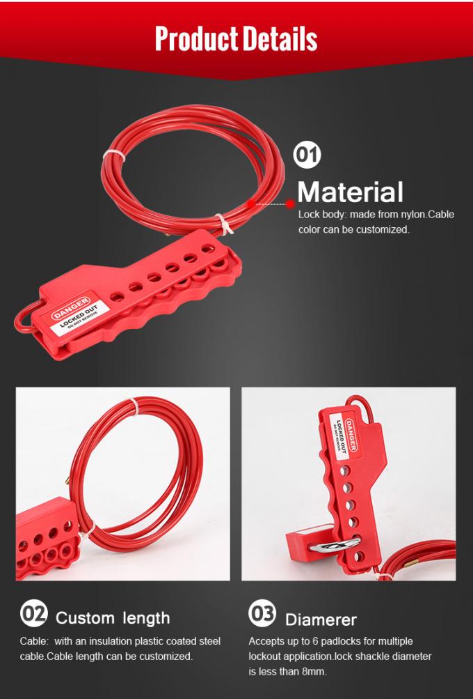 Nylon Body Cable Lockout Device Safety Economic Loto Wire Locks With Coated